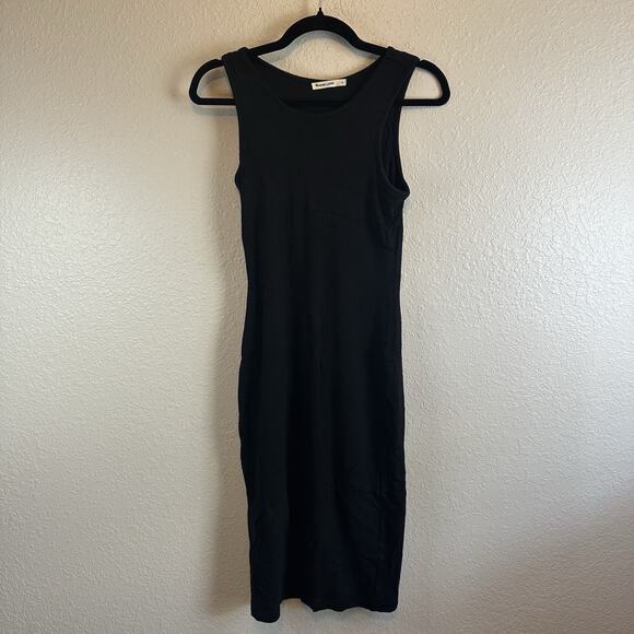 Marine Layer Lexi Rib Daytime Midi Dress Black Size Medium Casual Minimalist - Picture 2 of 9